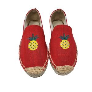 Seastar Red Embroidered Pineapple Slip On Espadrille Flats Casual Shoes Size 7